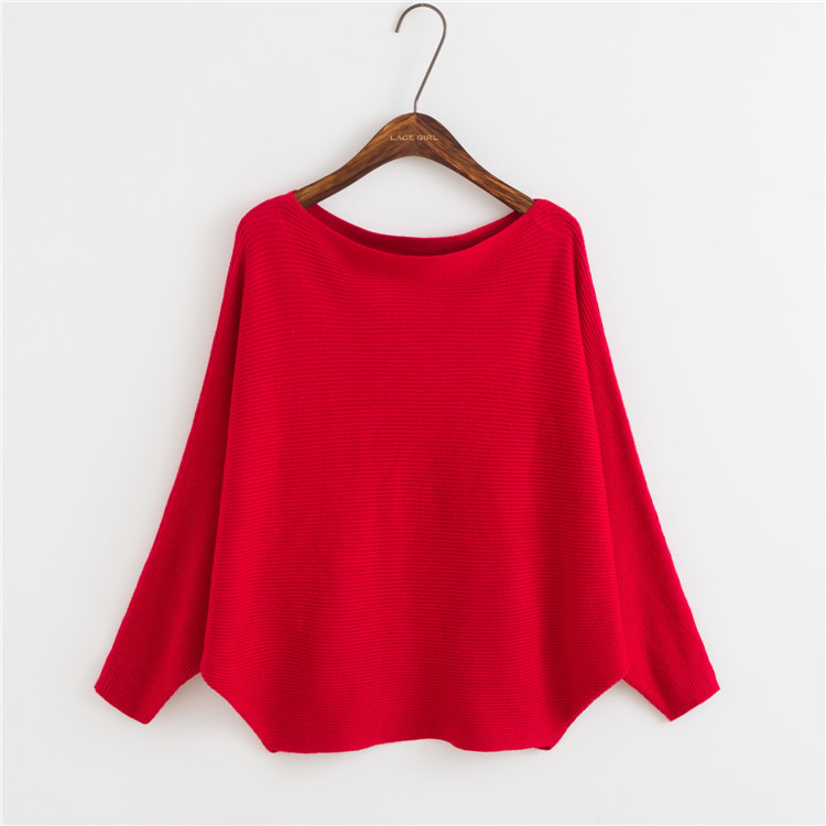 New Loose Large Size Solid Color Pullover Short Long Sleeve Knitted Bottoming Shirt Batwing Sleeve Sweater