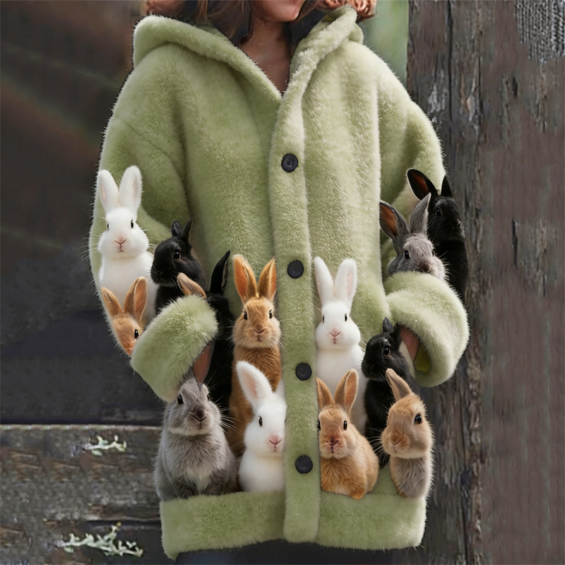 Casual 3D Cat-Print Hoodie Cloak Coat