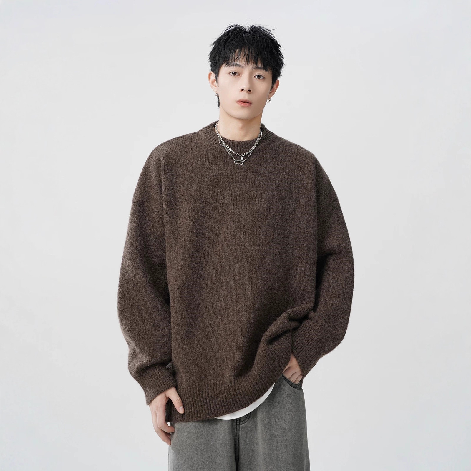 Laid-back Versatile Loose-fitting Knit Sweater For Teens And Young Adults