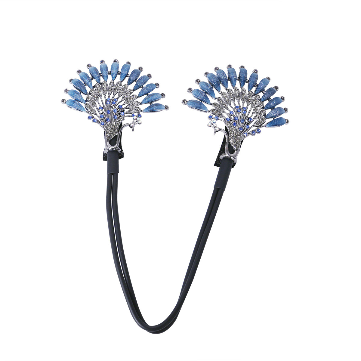 Retro Blue Peacock Style Diamond Studded Pearl Hair Clip Exquisitely Elegant For Curls And Twists — foto 2