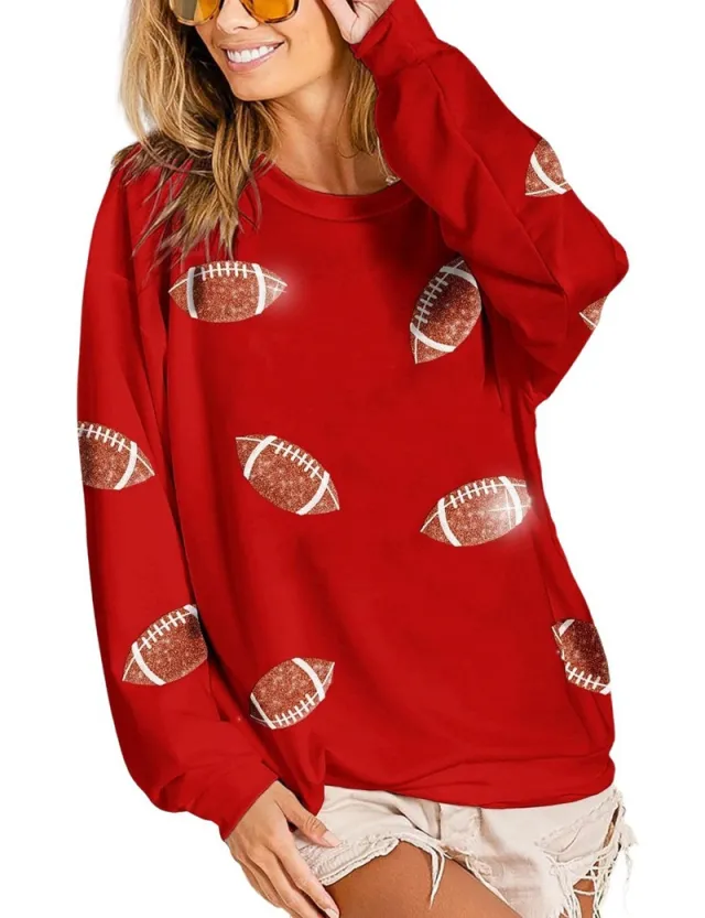 Women's Loose Casual Rugby Sweater Red - Shop at LoveMi