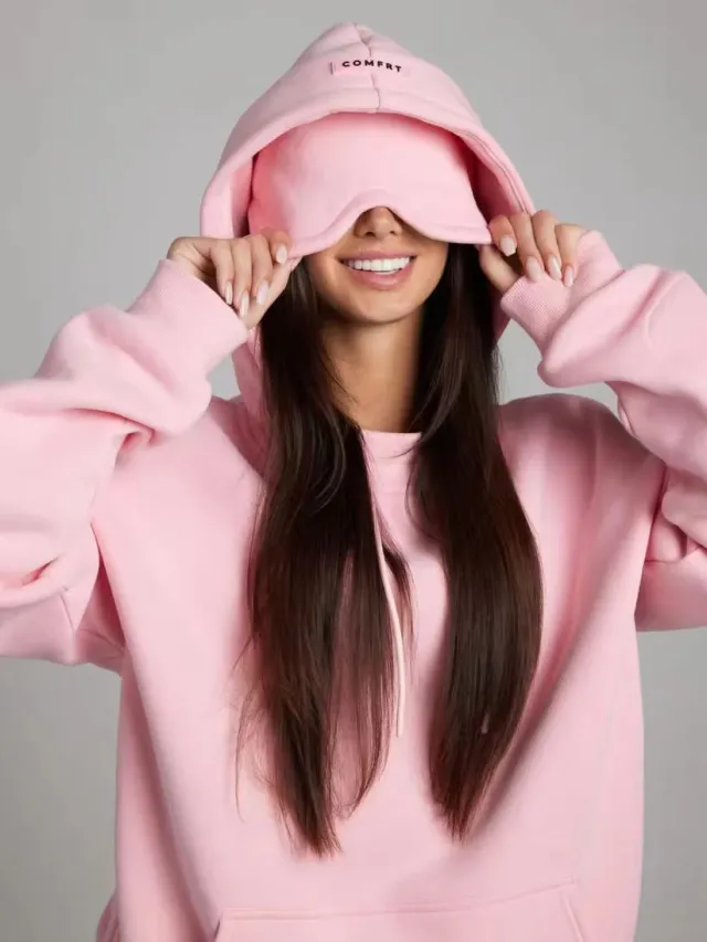Colorful Couple Hoodie With Drawstring Eye Mask Pink - Shop at LoveMi