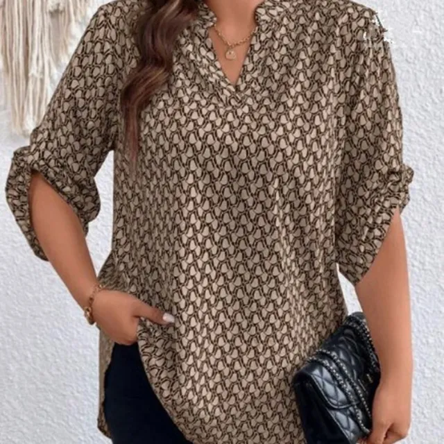 Women's Shirt V neck Long Sleeve Temperament Printed Slimming Top No 4 Color - Shop at LoveMi
