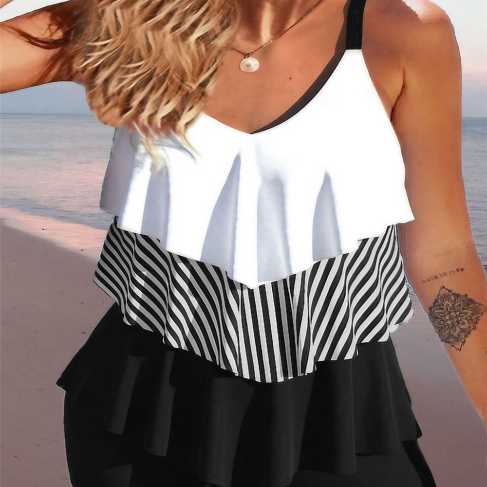 Women's Sleeveless Backless Spaghetti-strap Ruffle Bikini Split Swimsuit - Image 2