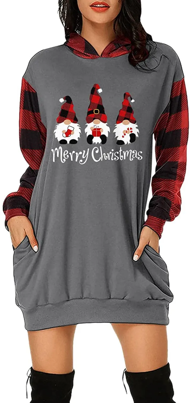 Christmas City Casual Hooded Loose fitting Dress 3Style Xl - Shop at LoveMi
