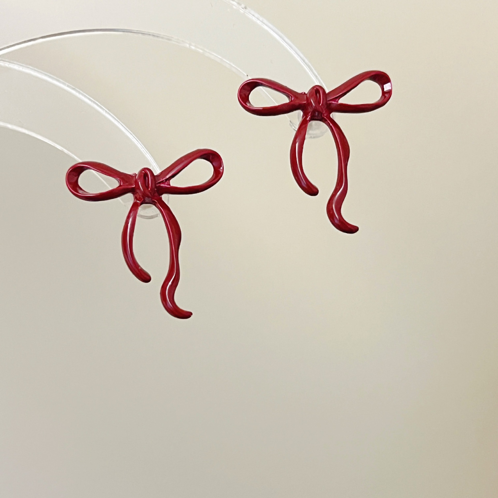 Women's Red Bow Flocking Stud Earrings
