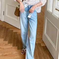 Women's Vacation Style Loose Top - Tencel Cotton Jeans - View 1