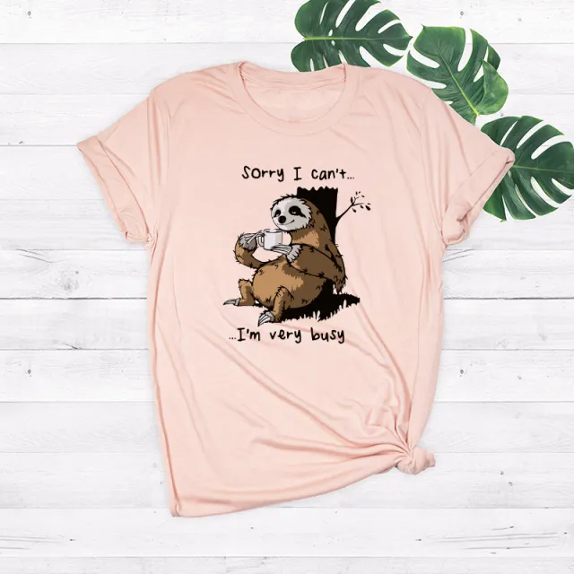 Women's Loose Crew Neck Printed Short Sleeve T Shirt Light Pink - Shop at LoveMi