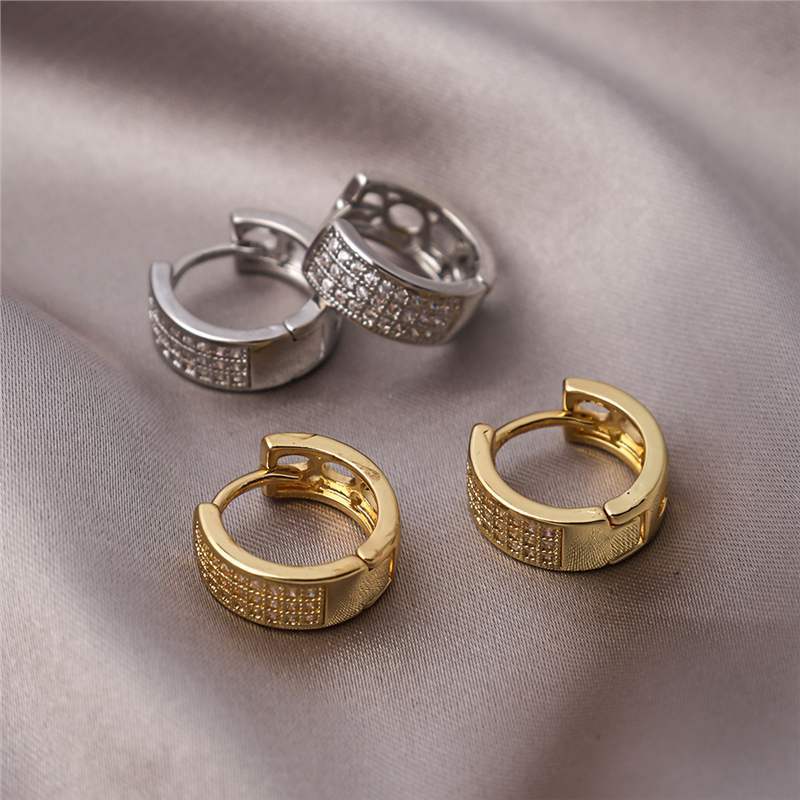 Elegant Copper Zircon Round Ear Clips For Women