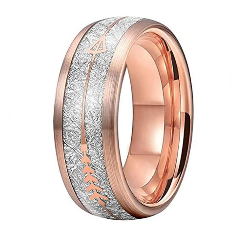 European And American Fashion Stainless Steel Wedding Ring Simple Rose Gold Meteorite Sand Surface Men's And Women's Ring