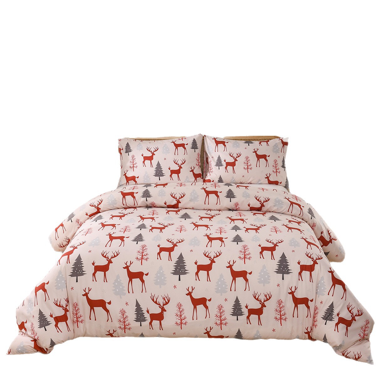Christmas Forest Deer Pattern Quilt Cover Three-piece Set