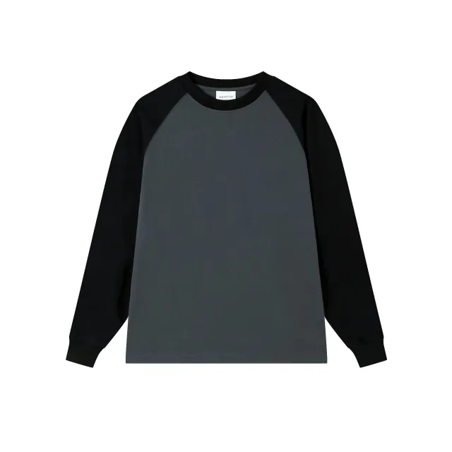 Heavy Cotton Thread Sleeve Color Matching Raglan Round Neck Bottoming Shirt For Women Black - Shop at LoveMi