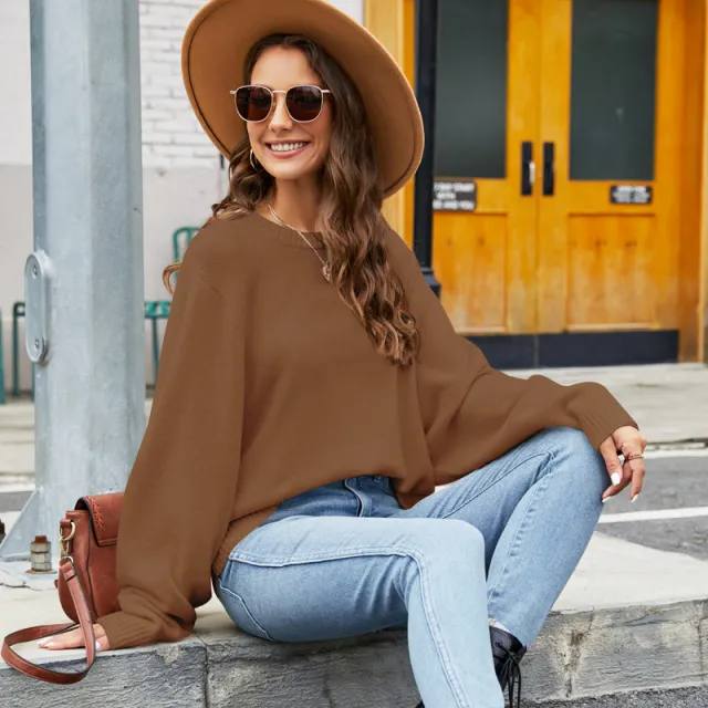 Idle Style Autumn And Winter Loose Design Base Ride Round Neck Sweater Dark Brown - Shop at LoveMi