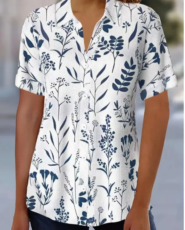 Striped Print Button Front Short Sleeved Shirt 9A - Shop at LoveMi