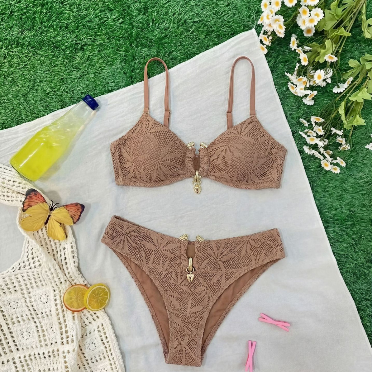 Mesh Sheer Pattern Soft Cup Bikini U-shaped Metal Frame