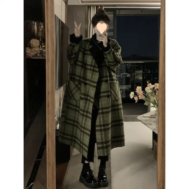 Double sided Wear Plaid Woolen Coat Women Green - Shop at LoveMi