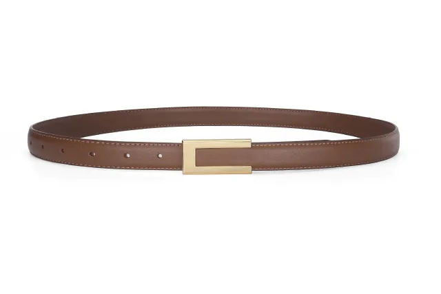 Cowhide Retro Black All match Decorative Skirt Suit Jeans Leather Thin Belt Caramel Color - Shop at LoveMi