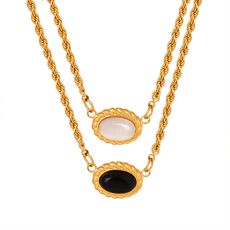Retro Twist Double-layer Round Pendant Necklace