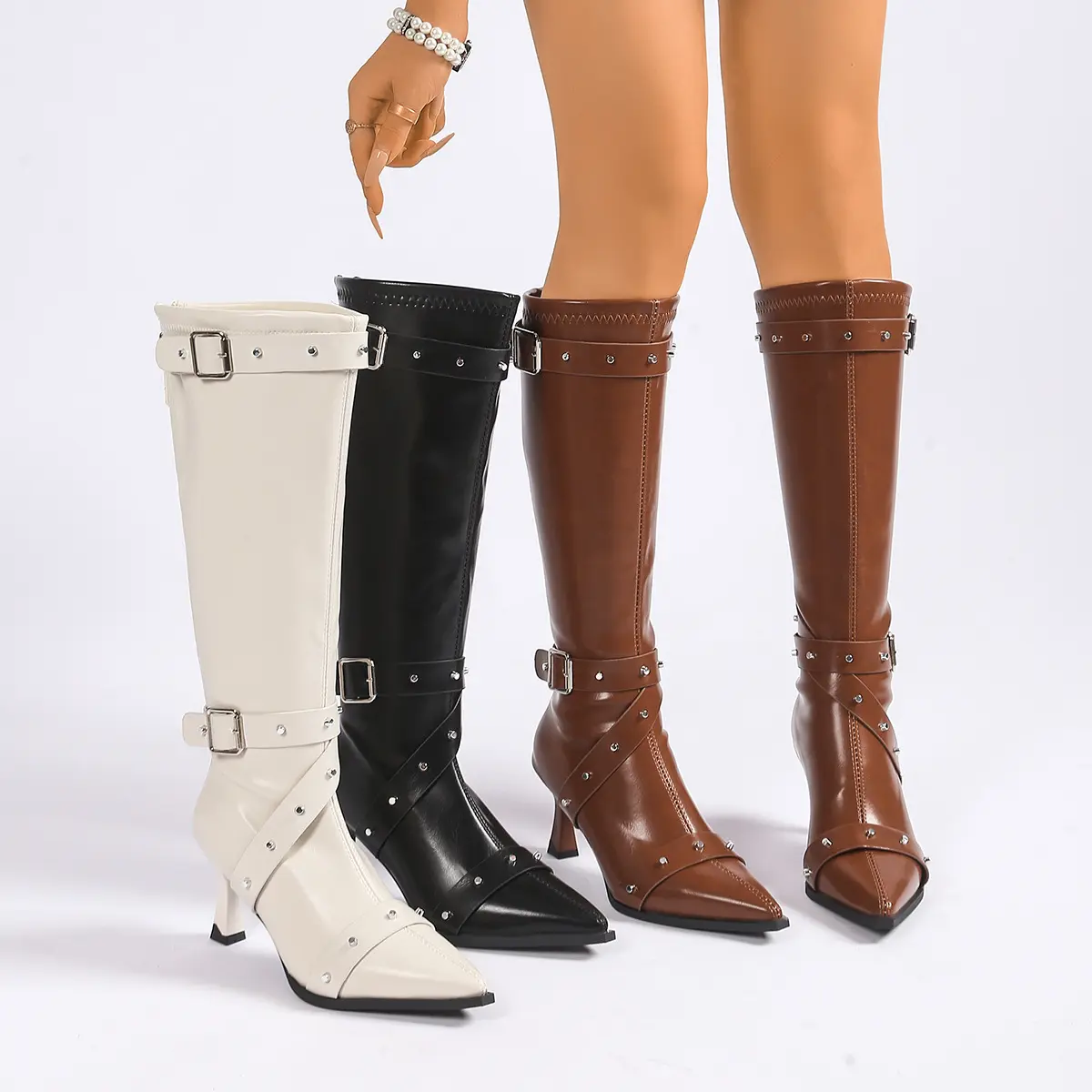 Pointed-toe Stiletto-heel Stretch Slim Boots Long
