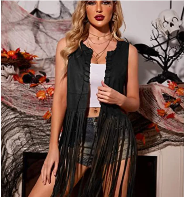 Suede Tassel Vest Coat Women Black - Shop at LoveMi