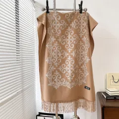 Textured Embroidered Scarf Winter All-matching Spring And Autumn Imitation Cashmere - Khaki - View 1