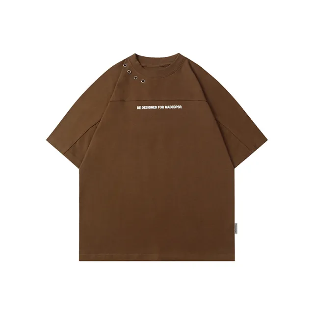 Heavy American Retro Small Neckline Ins Short Sleeve Brown - Shop at LoveMi