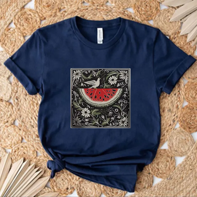 Women's Vintage Watermelon Short Sleeve Shirt Navyblue - Shop at LoveMi