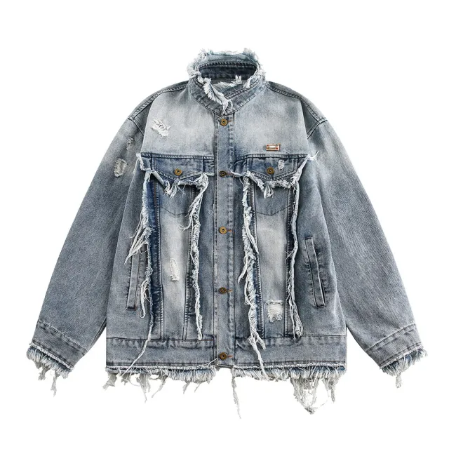 Punk Old Wash Cat Beard Denim Jacket Blue - Shop at LoveMi