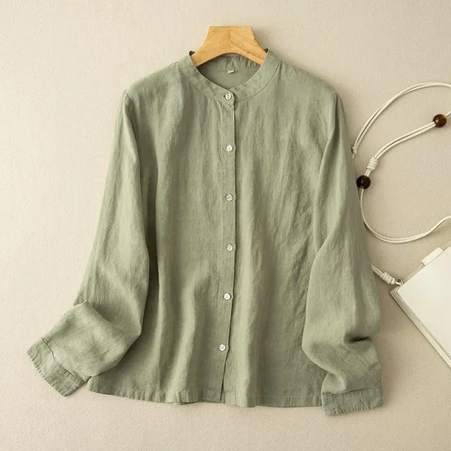 Retro Loose Cotton linen Shirt Women Green - Shop at LoveMi