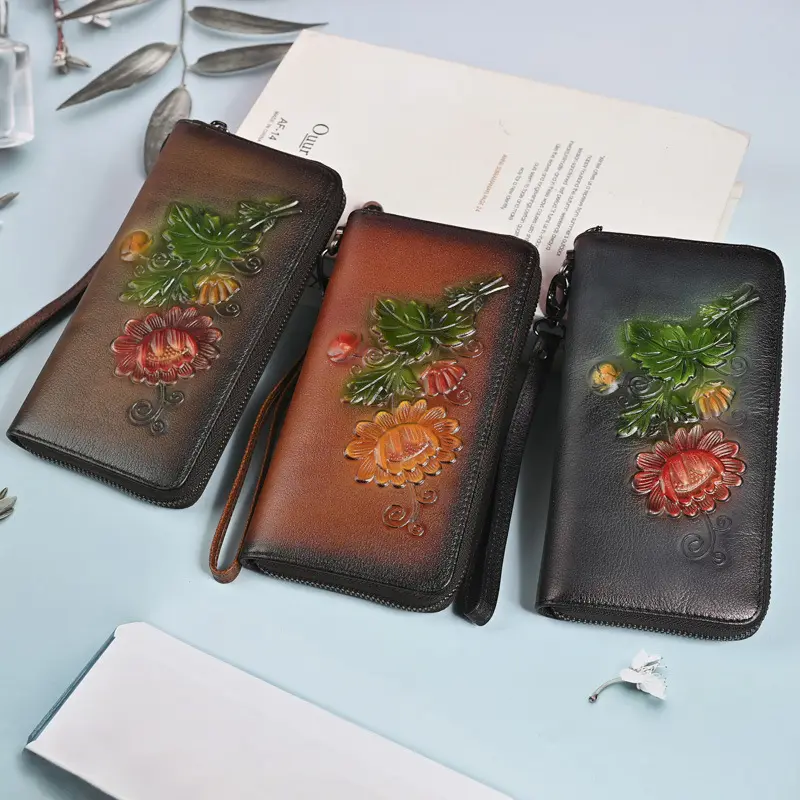 Long Wallet Fashion Embossed Zipper Clutch Purse