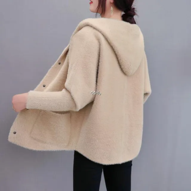Loose All matching Thickened Double sided Velvet Knitted Cardigan Hooded Apricot - Shop at LoveMi