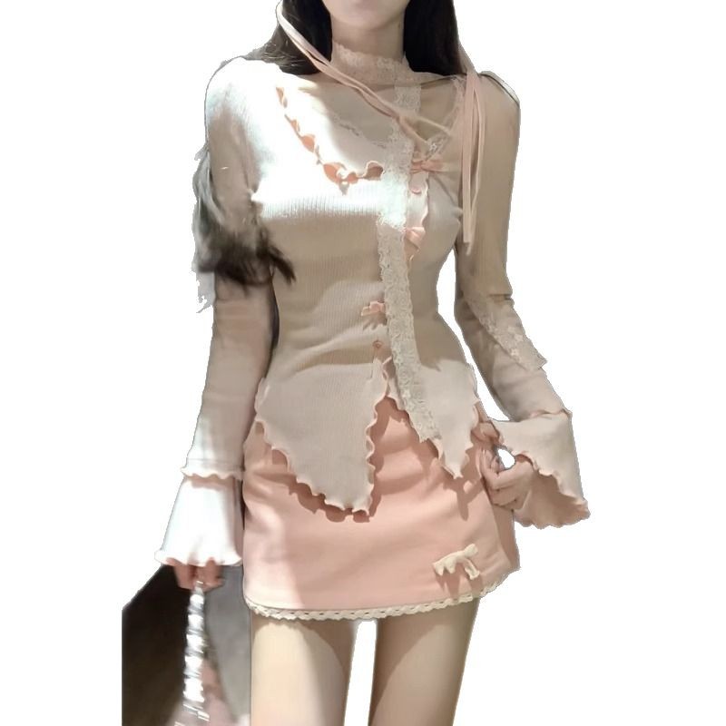 Small Irregular Top Skirt Two-piece Set For Women