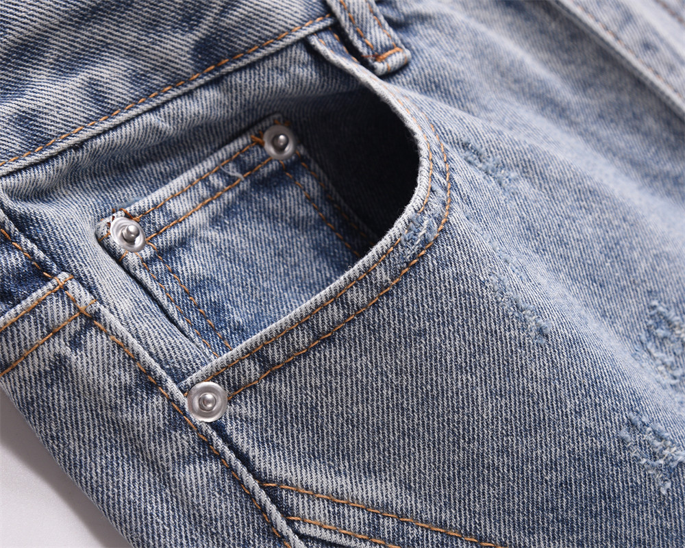 Fashion Stitching Denim Straight-leg Trousers Men