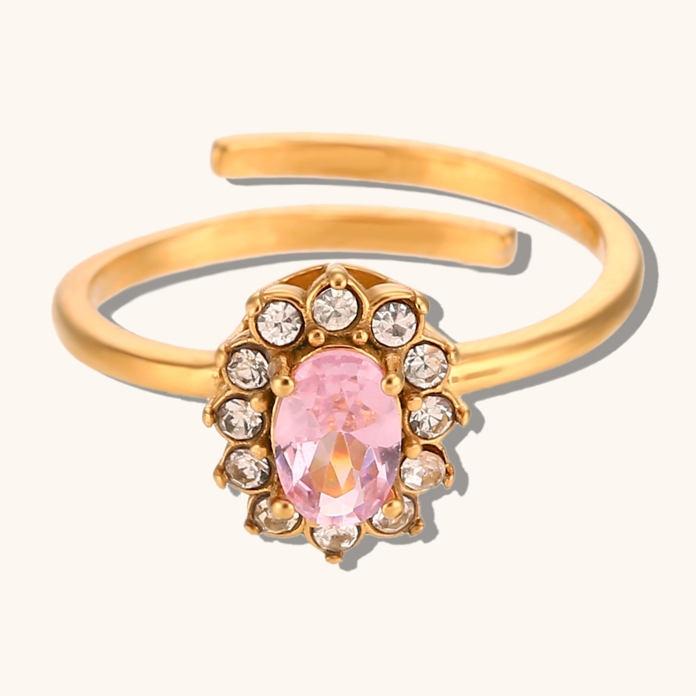 Oval Flower Zircon Adjustable Ring