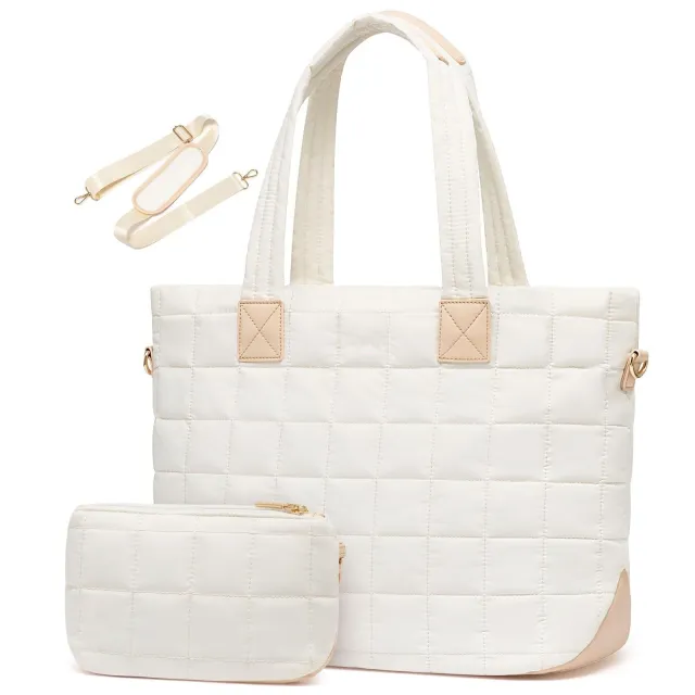 Large Capacity Tote Trendy Rhombus Shoulder Bag White - Shop at LoveMi