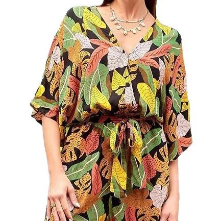 Women's V neck Printed Lace up Bat Jumpsuit Color - Shop at LoveMi