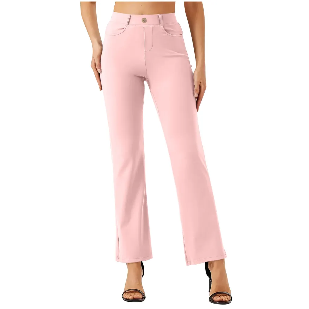 Elastic Waist Work Office Straight-leg Trousers - Pink