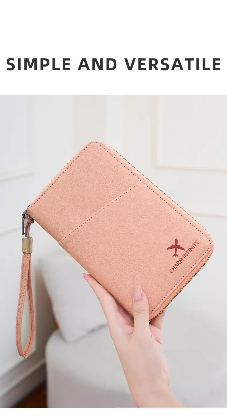 Cross-border RFID-blocking Passport Holder Long-style Zippered Passport Case Multi-functional Travel Document And Ticket Organizer