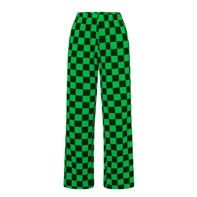 Chessboard Plaid Printed Women's High Waist Wide leg Casual Pants Green - Shop at LoveMi