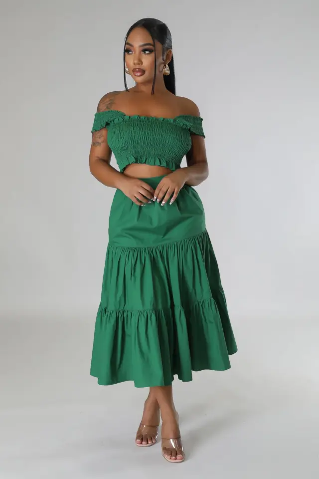 Women's Fashion Chest Wrap Patchwork Skirt Suit Green - Shop at LoveMi