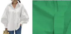 Women's Casual Shirt Lantern Sleeve Lapel Top - Green - View 1
