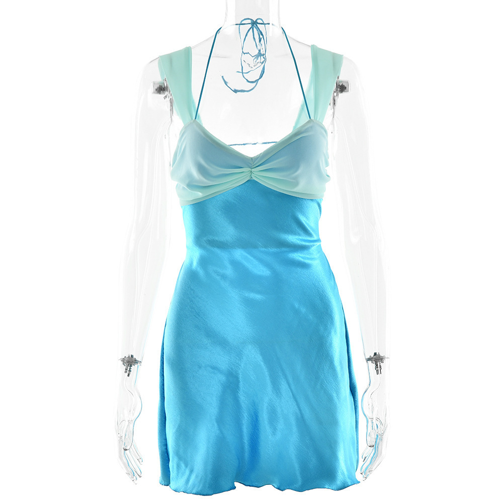 Women's Fashion Satin Sleeveless Slim Dress