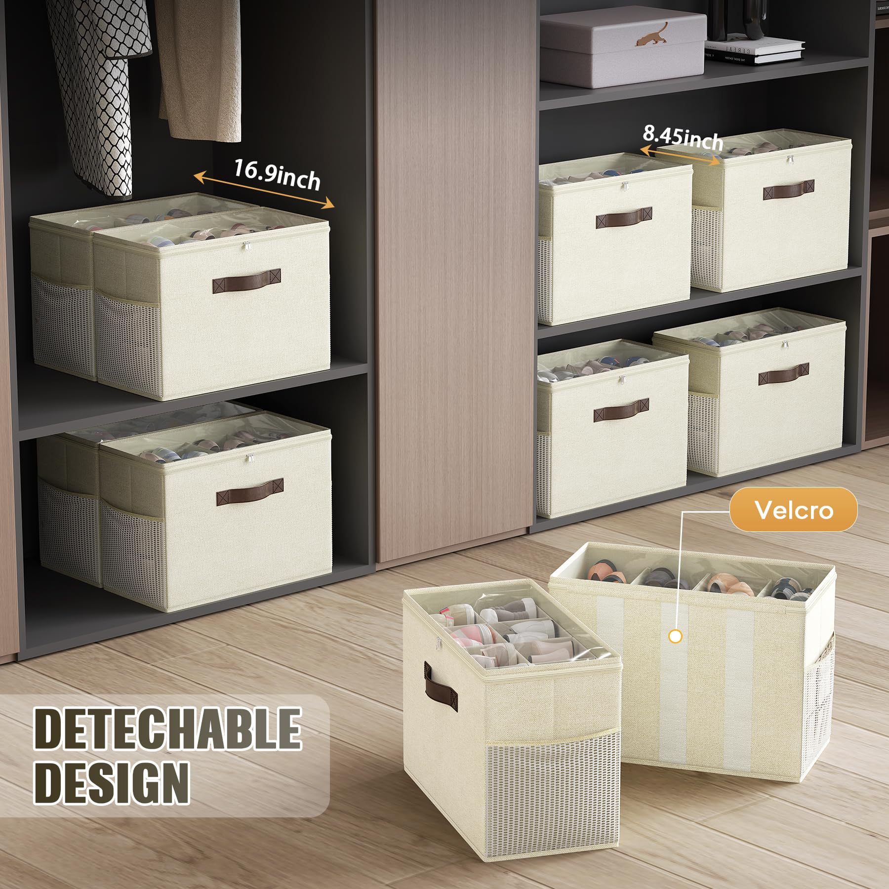 Adjustable Partition Shoe Storage Box - Clear Plastic Organizer Container for Closet Organization