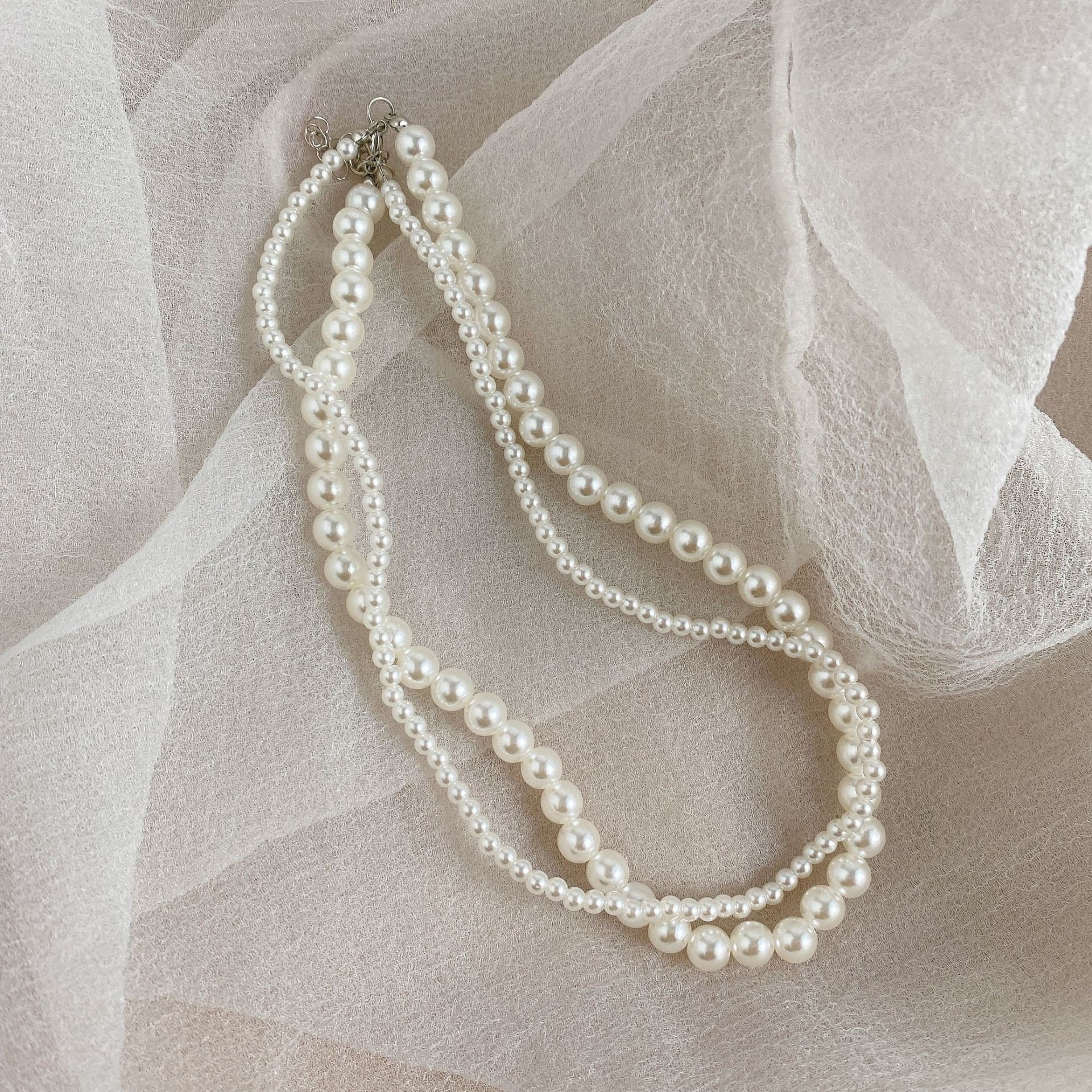 Womens Double-Layer Pearl Necklace For Layering