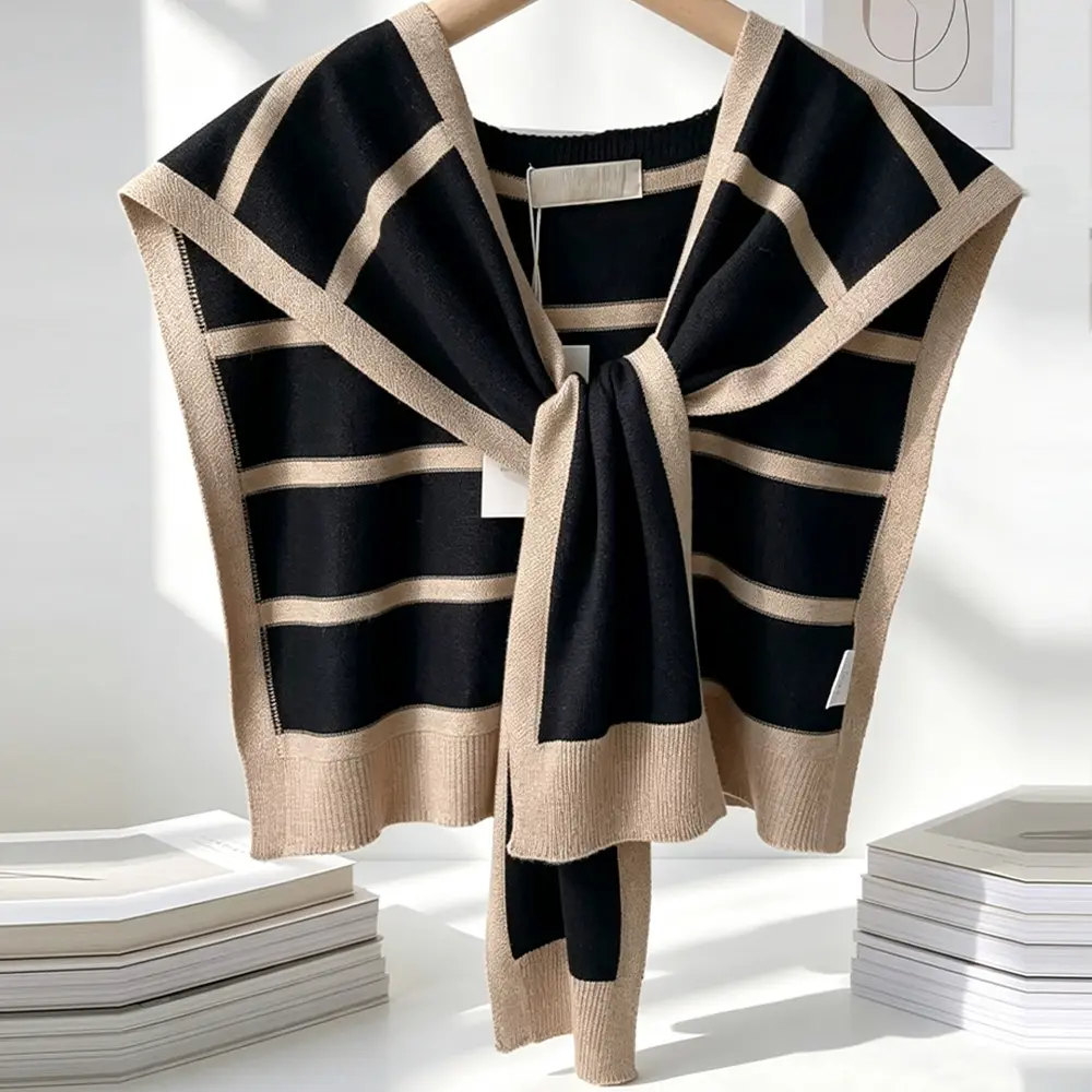 Fashionable Striped Knitted Cape