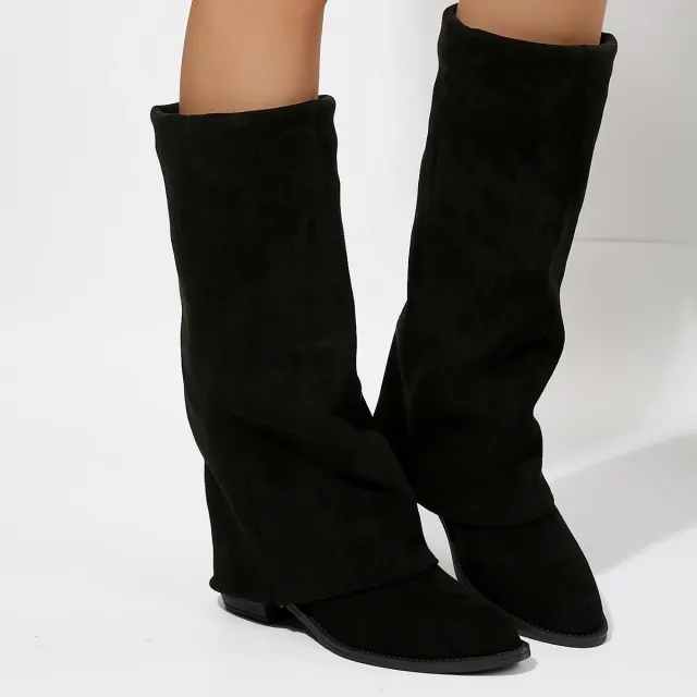 Autumn And Winter New Large Size Thick Heel Non slip Skinny Boots Women Black - Shop at LoveMi
