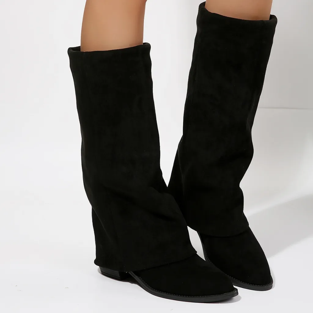 Autumn And Winter New Large Size Thick Heel Non-slip Skinny Boots Women - Black