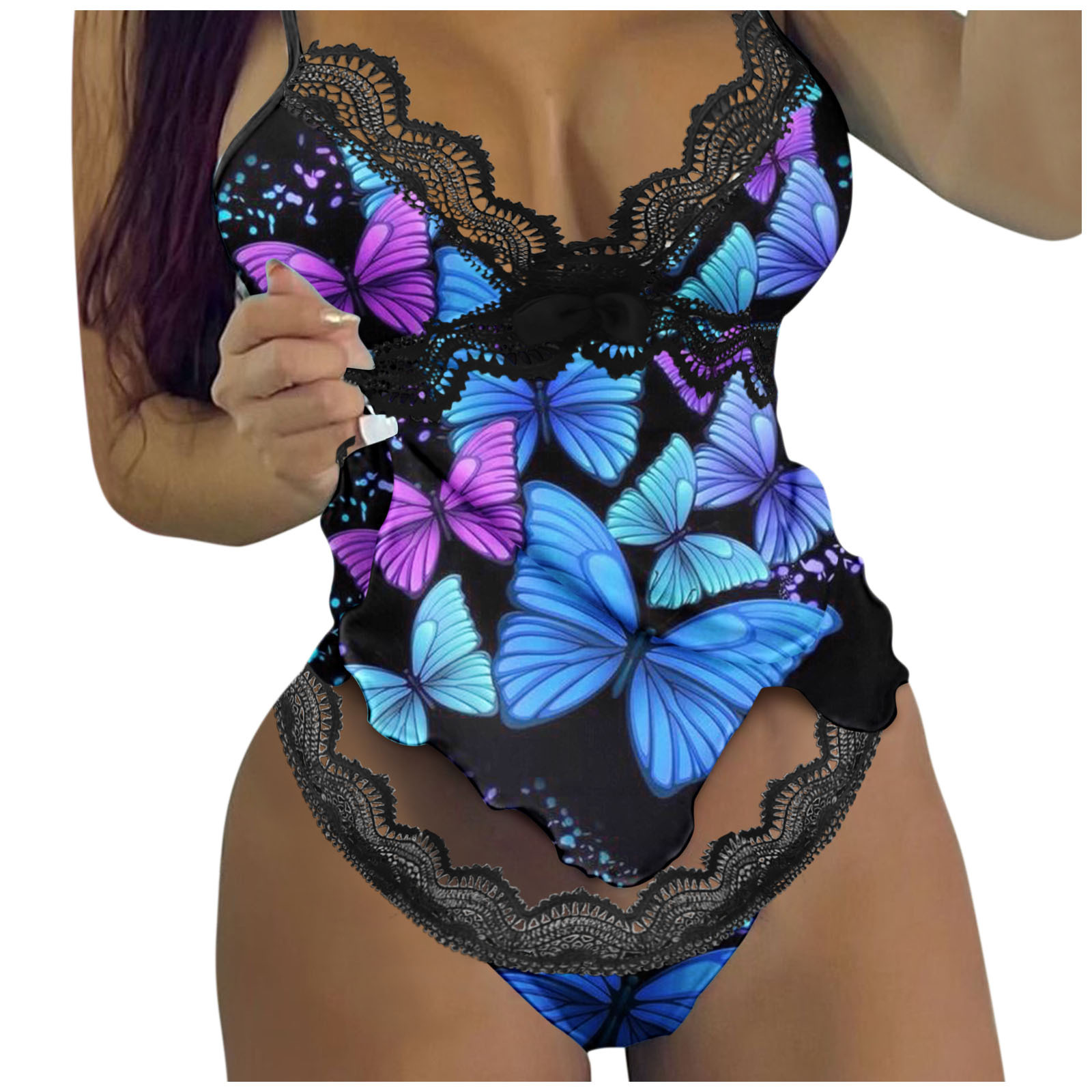 European And American Underwear Women's Strap Lace Print Two piece Set No 9 - Shop at LoveMi