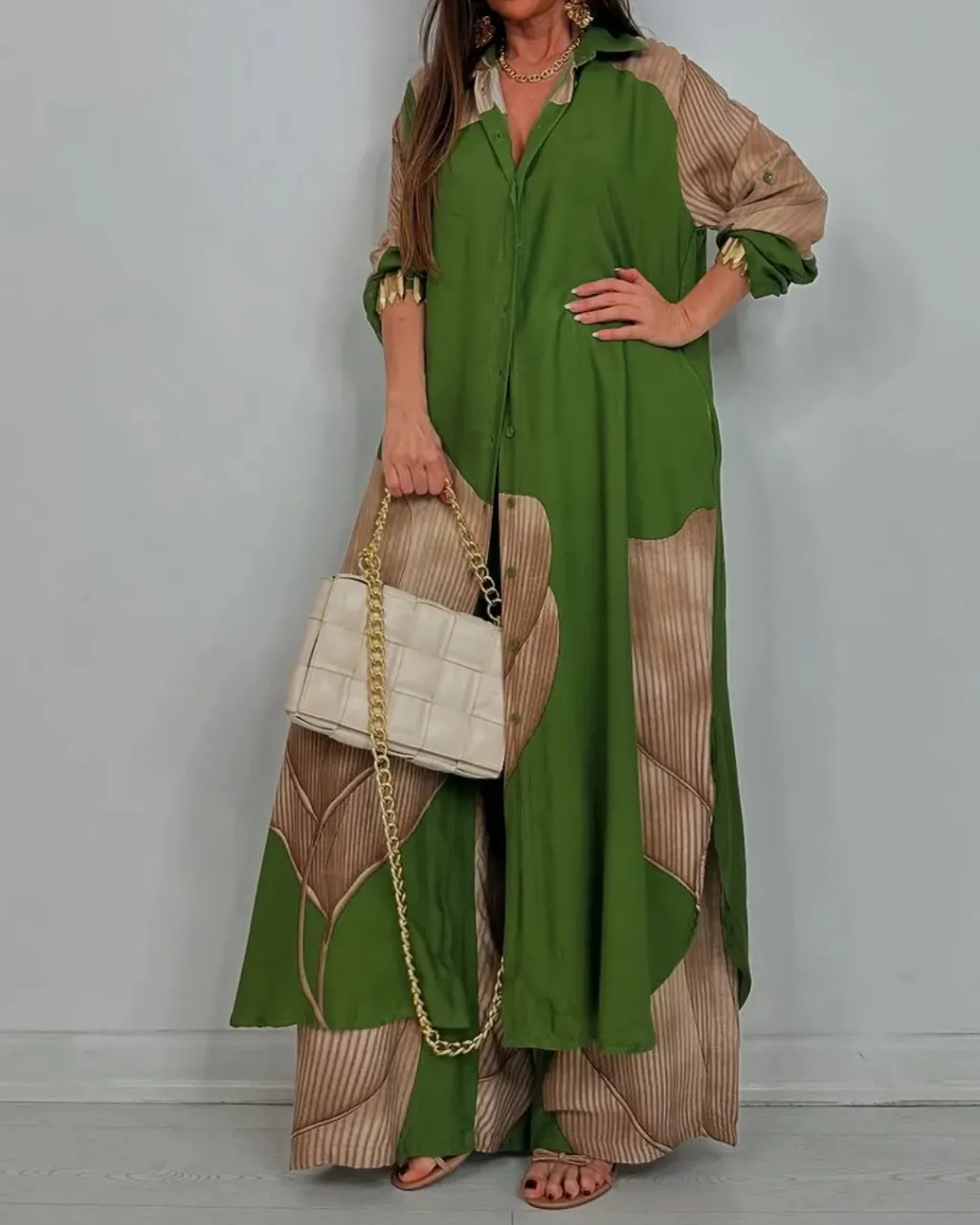 Women's Clothing Fashion Colourblock Loose Shirt - Green