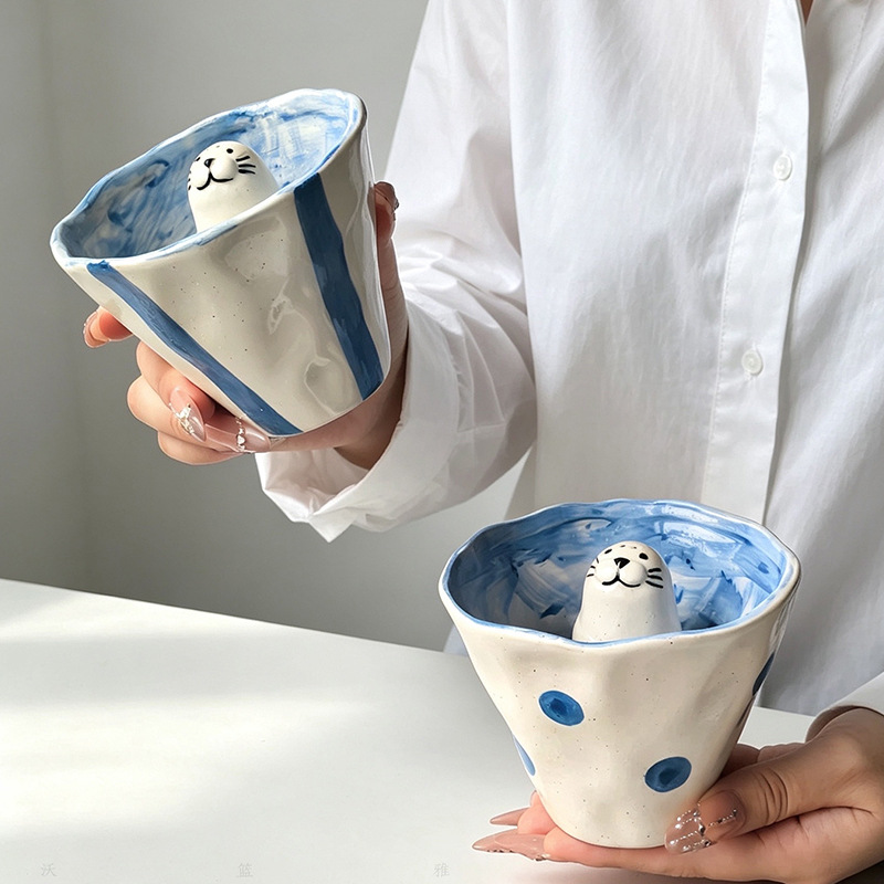 Cană cu garnitură ceramică 3D creativă și drăguță